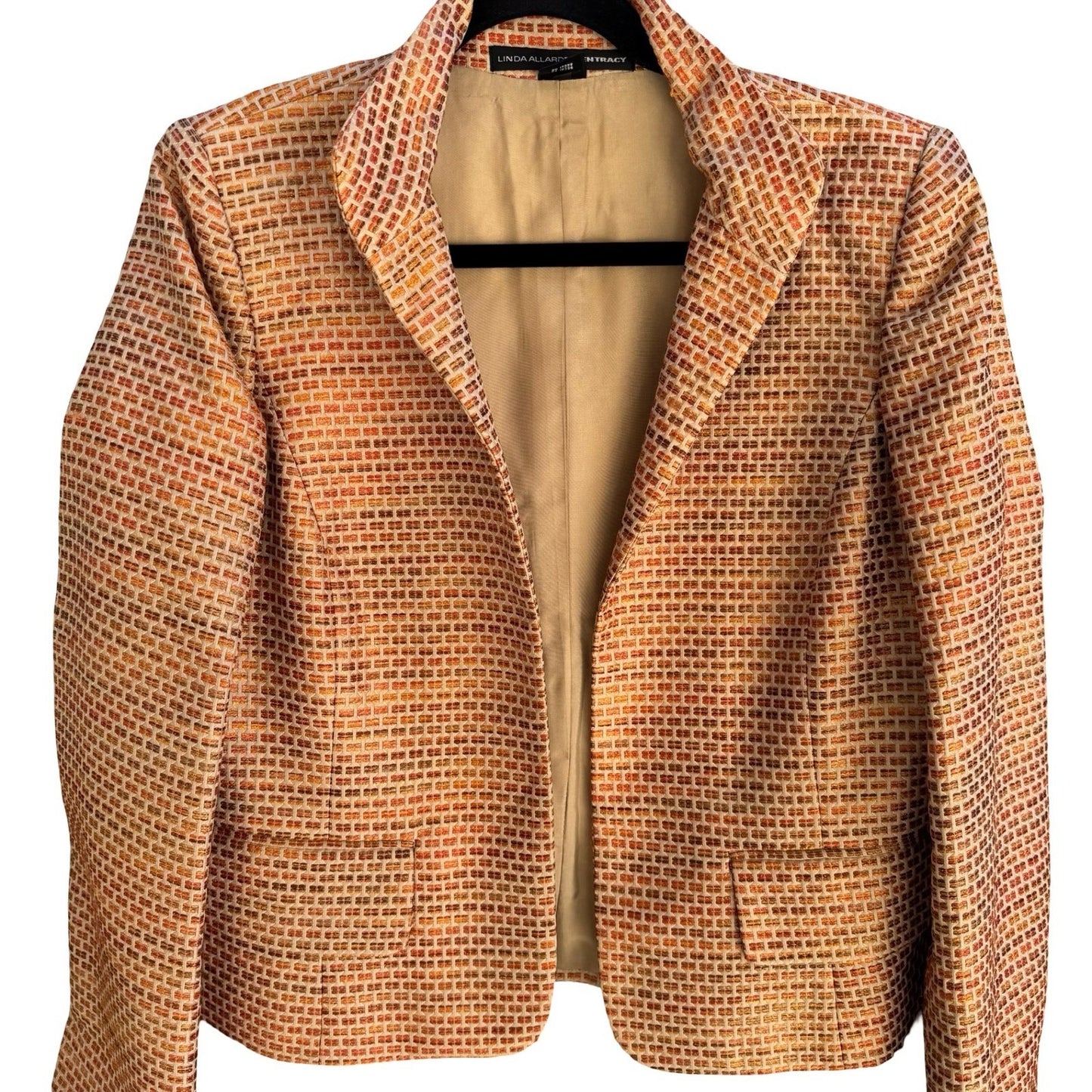 Linda Allard Ellen Tracy Woven Geometric Metallic Texture Open Front Blazer 4