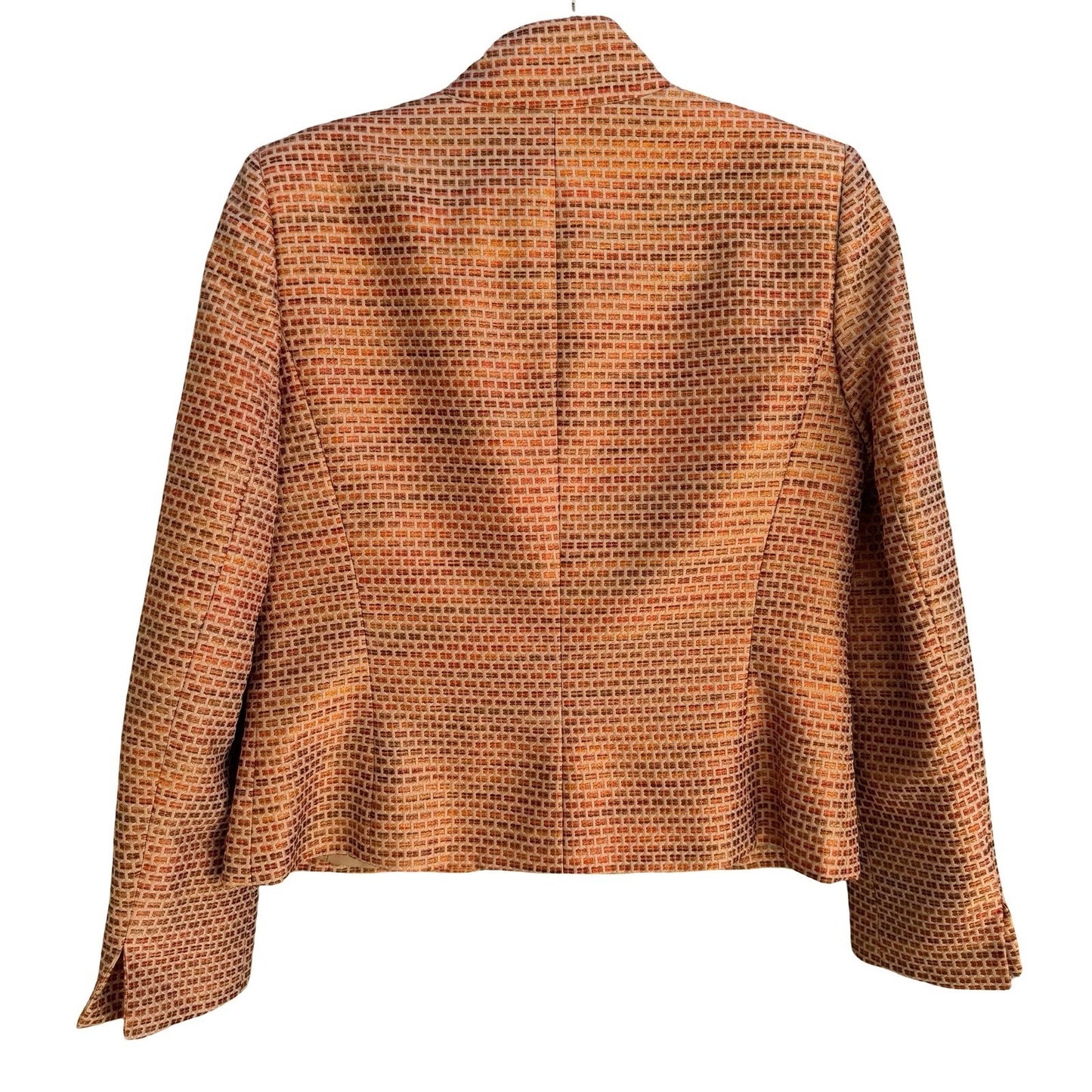 Linda Allard Ellen Tracy Woven Geometric Metallic Texture Open Front Blazer 4