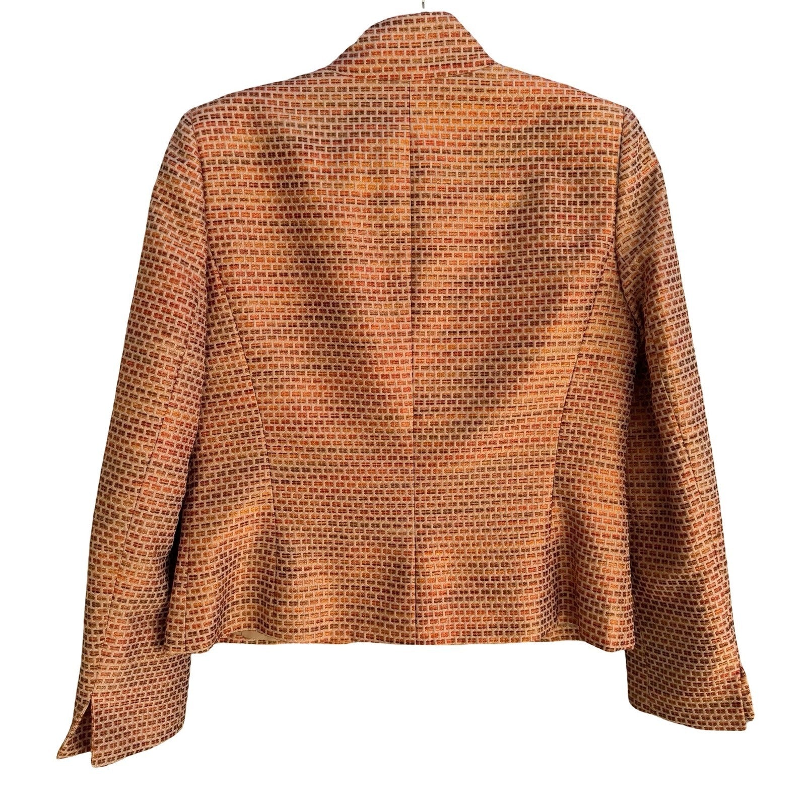 Linda Allard Ellen Tracy Woven Geometric Metallic Texture Open Front Blazer 4