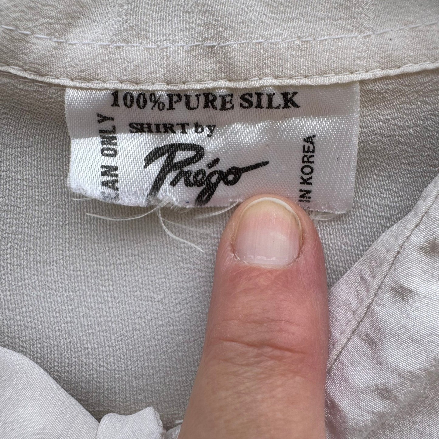 Prego Vintage Mens L Pure Silk Hidden Button Down Shirt Off White Long Sleeve