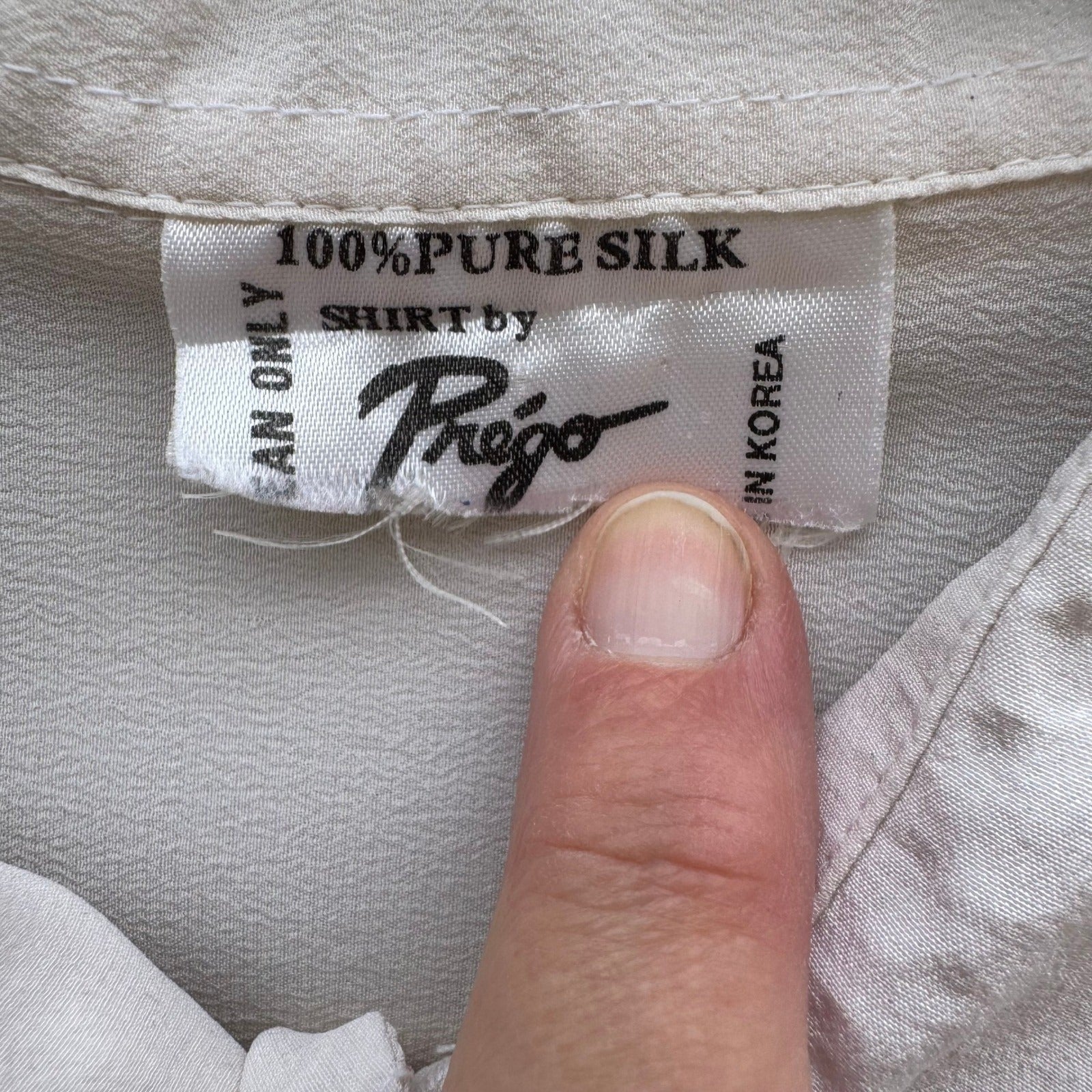 Prego Vintage Mens L Pure Silk Hidden Button Down Shirt Off White Long Sleeve