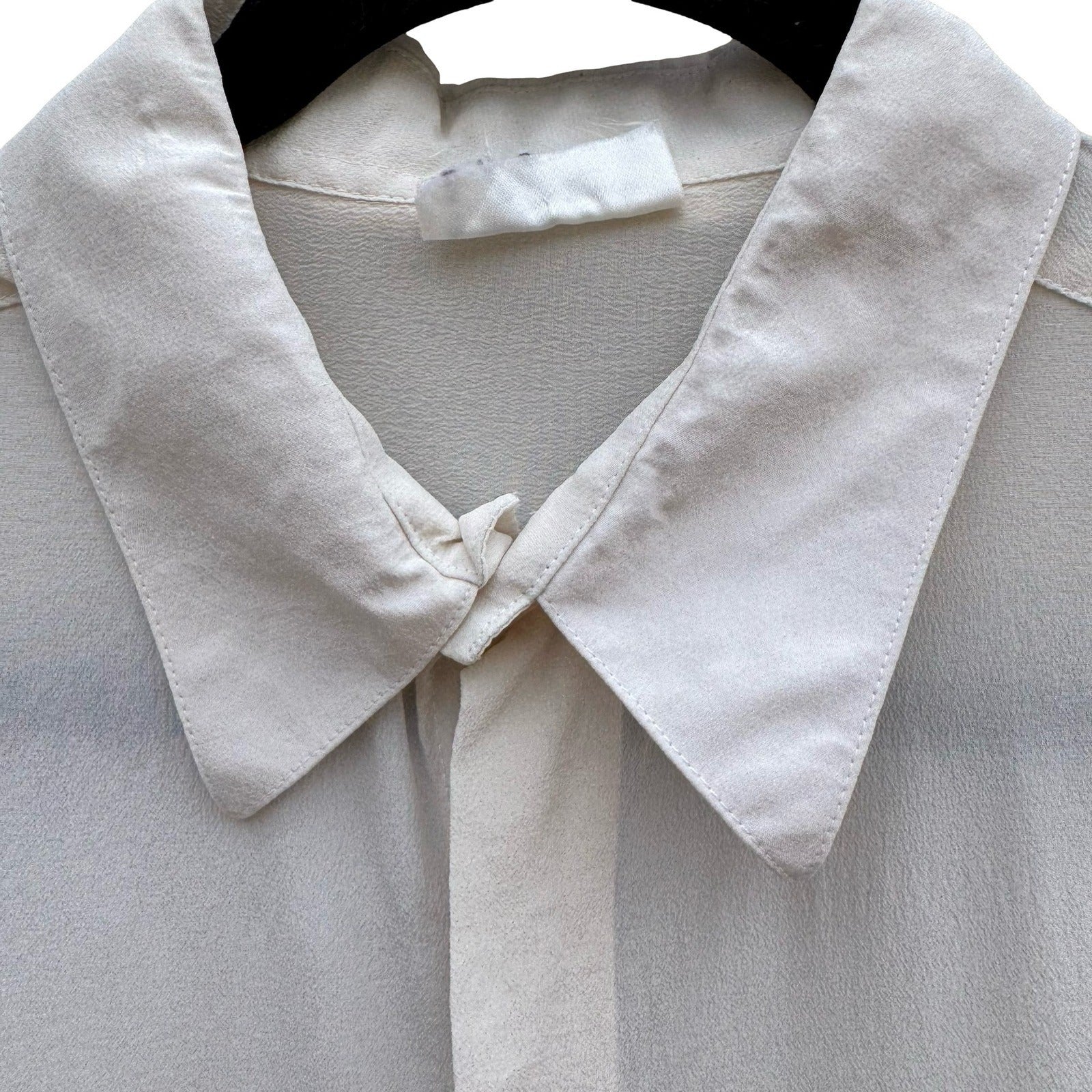 Prego Vintage Mens L Pure Silk Hidden Button Down Shirt Off White Long Sleeve