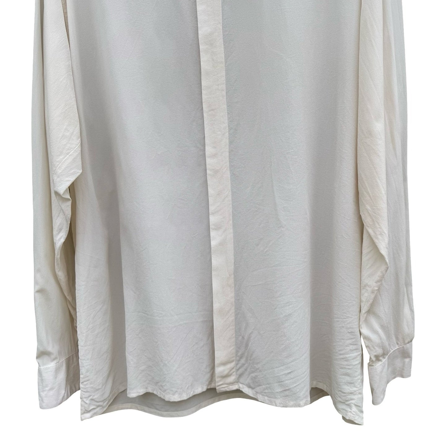 Prego Vintage Mens L Pure Silk Hidden Button Down Shirt Off White Long Sleeve