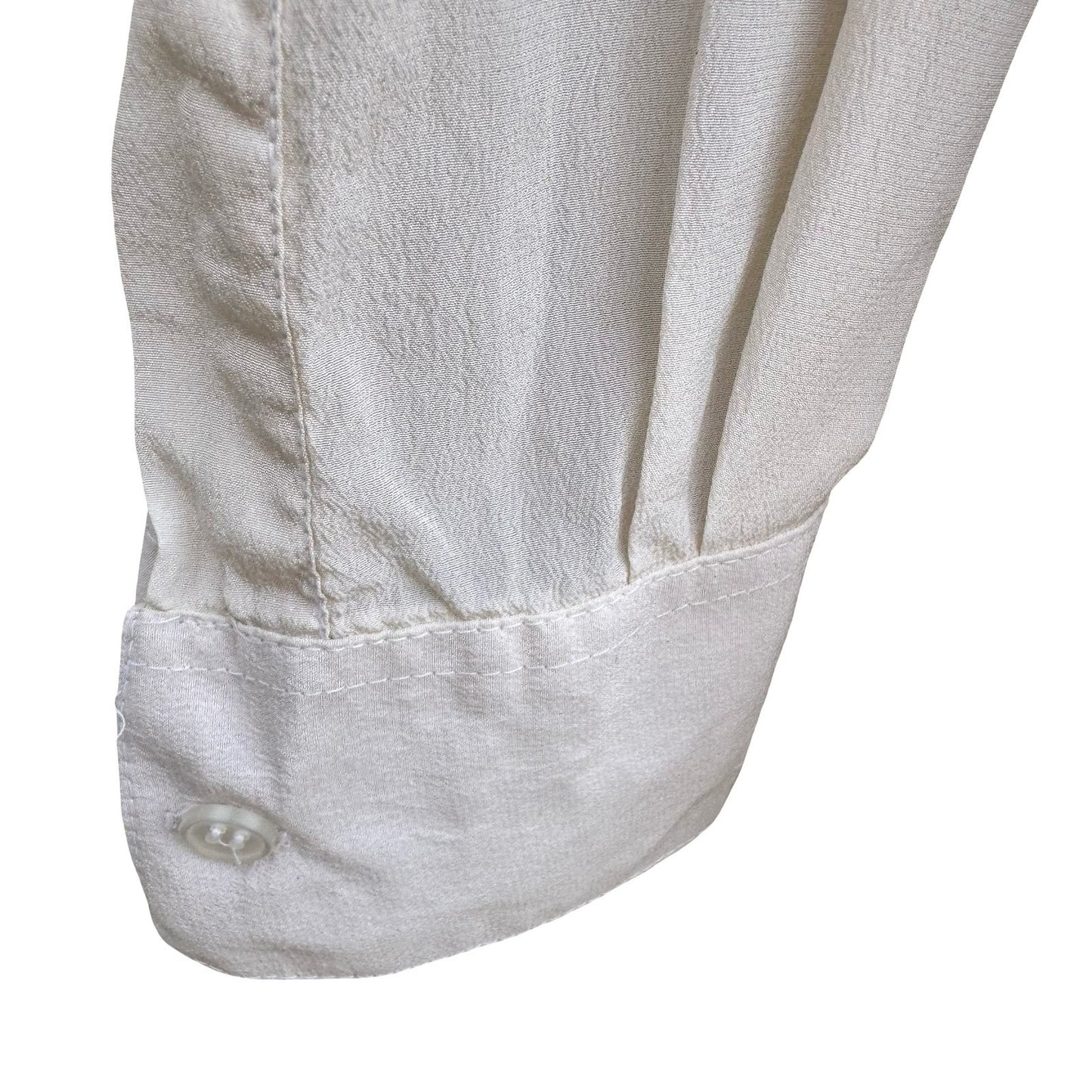 Prego Vintage Mens L Pure Silk Hidden Button Down Shirt Off White Long Sleeve