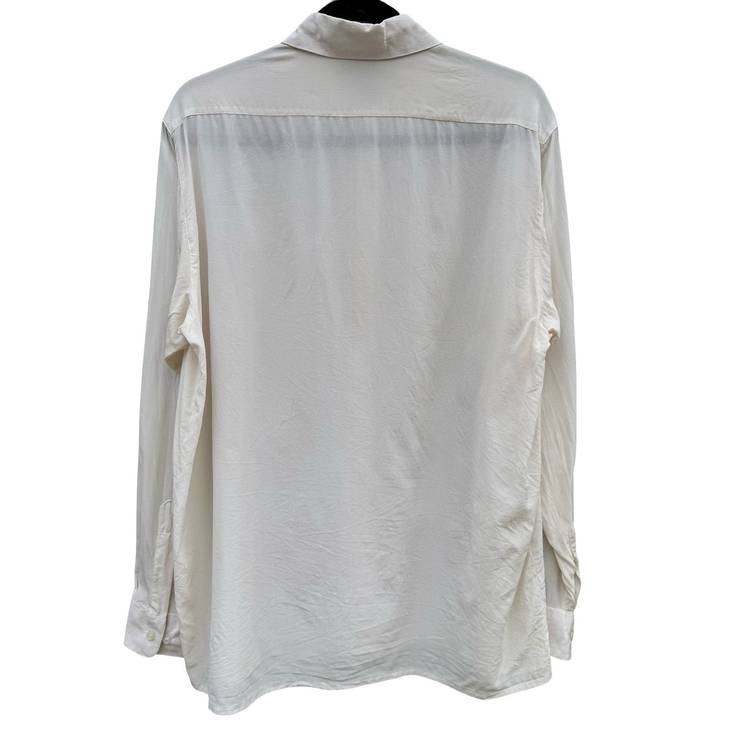 Prego Vintage Mens L Pure Silk Hidden Button Down Shirt Off White Long Sleeve