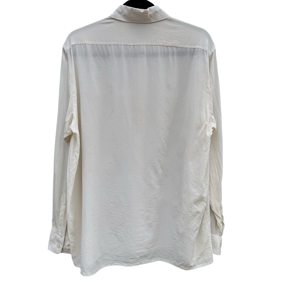Prego Vintage Mens L Pure Silk Hidden Button Down Shirt Off White Long Sleeve