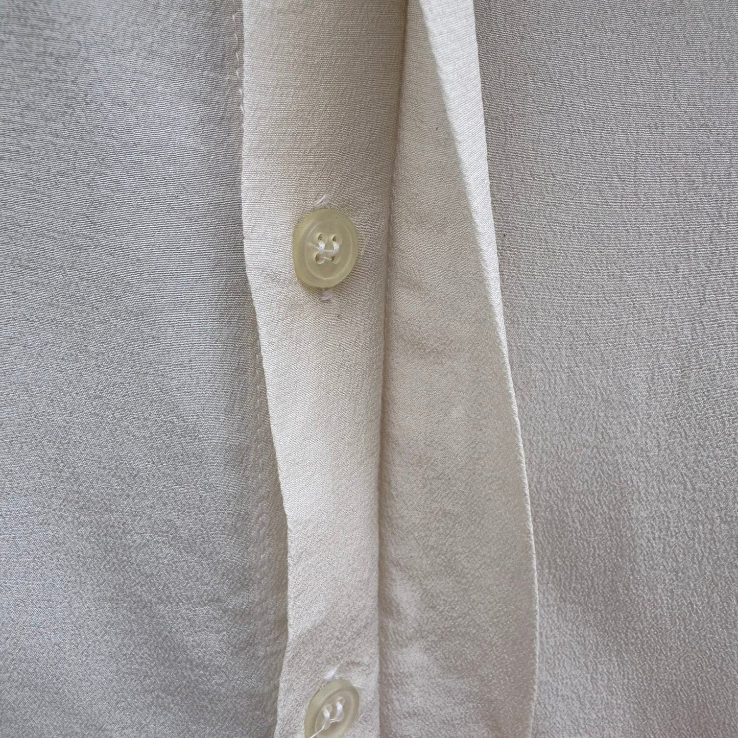 Prego Vintage Mens L Pure Silk Hidden Button Down Shirt Off White Long Sleeve