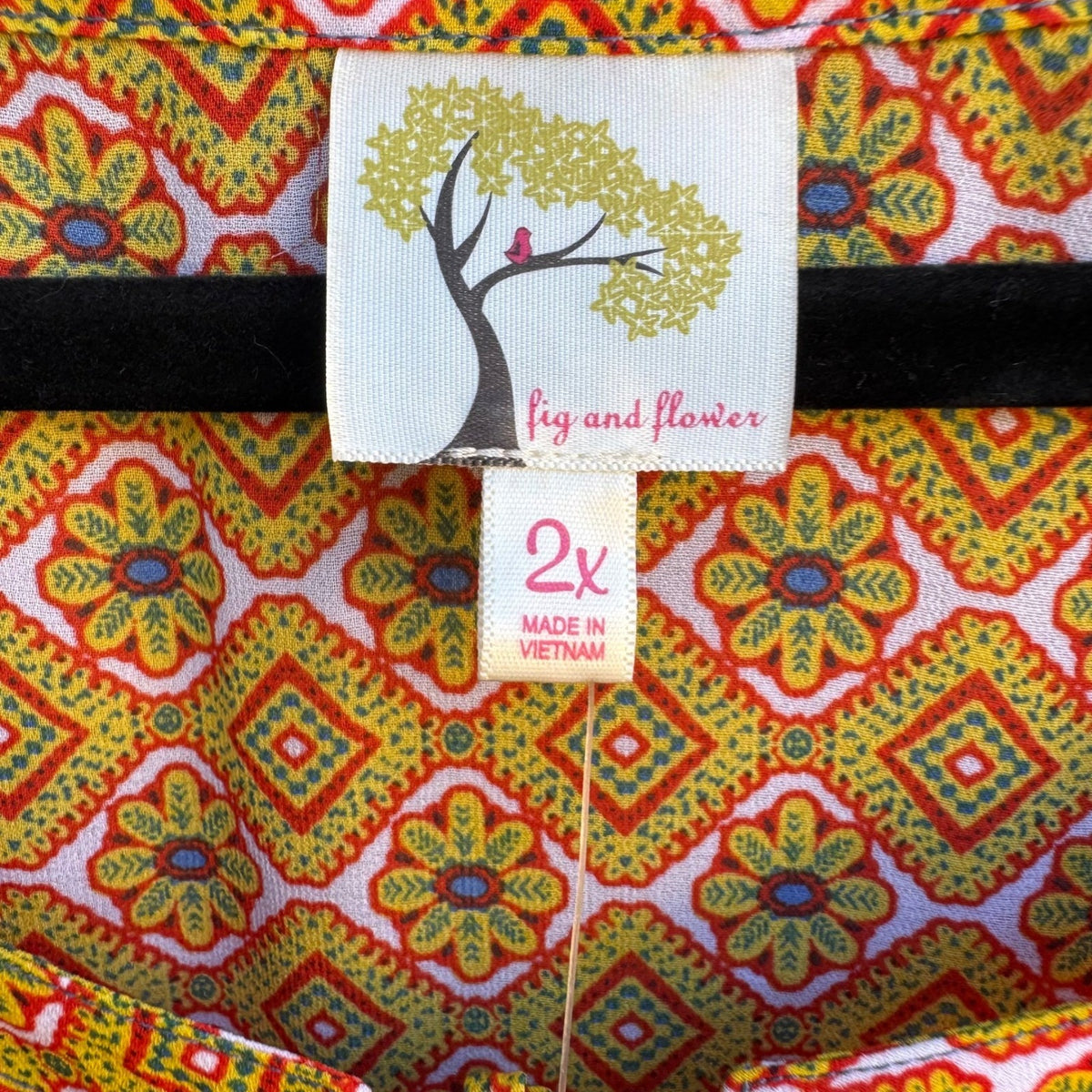 Fig and Flower Boho Maximalist Floral Geometric Print Boho Blouse Yellow 2X NWT