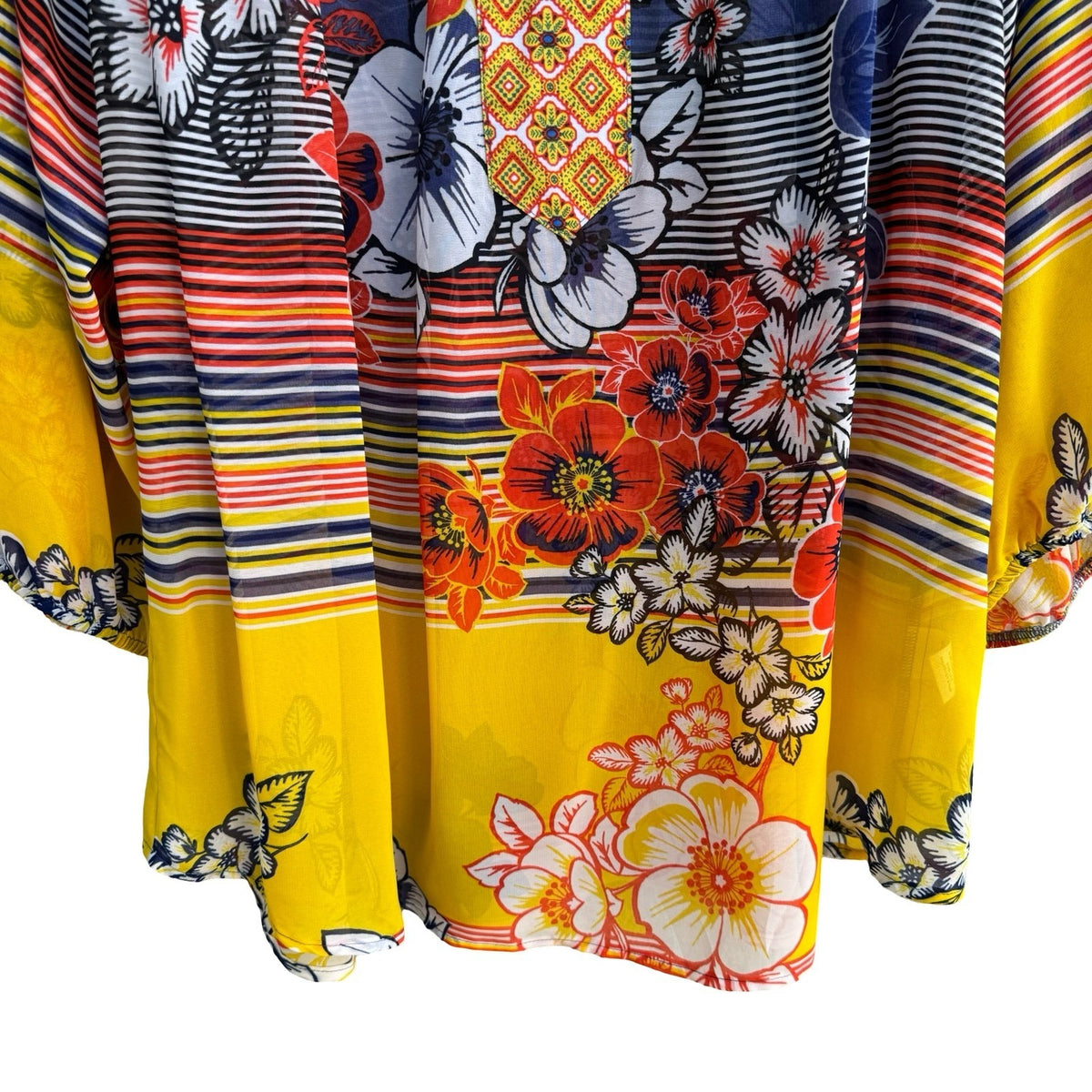 Fig and Flower Boho Maximalist Floral Geometric Print Boho Blouse Yellow 2X NWT