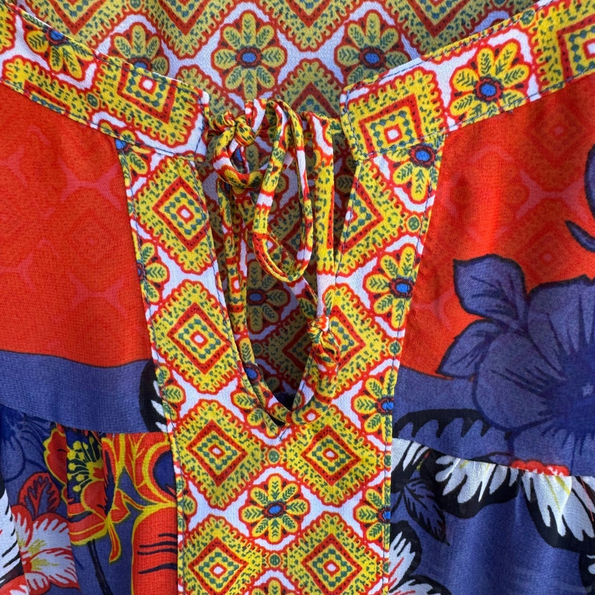 Fig and Flower Boho Maximalist Floral Geometric Print Boho Blouse Yellow 2X NWT