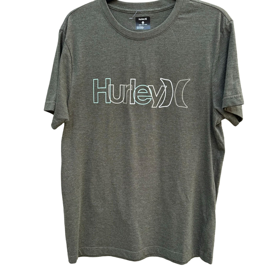 Hurley Mens Graphic Print Gray Green Crew Neck Short Sleeve Tee Shirt - Medium