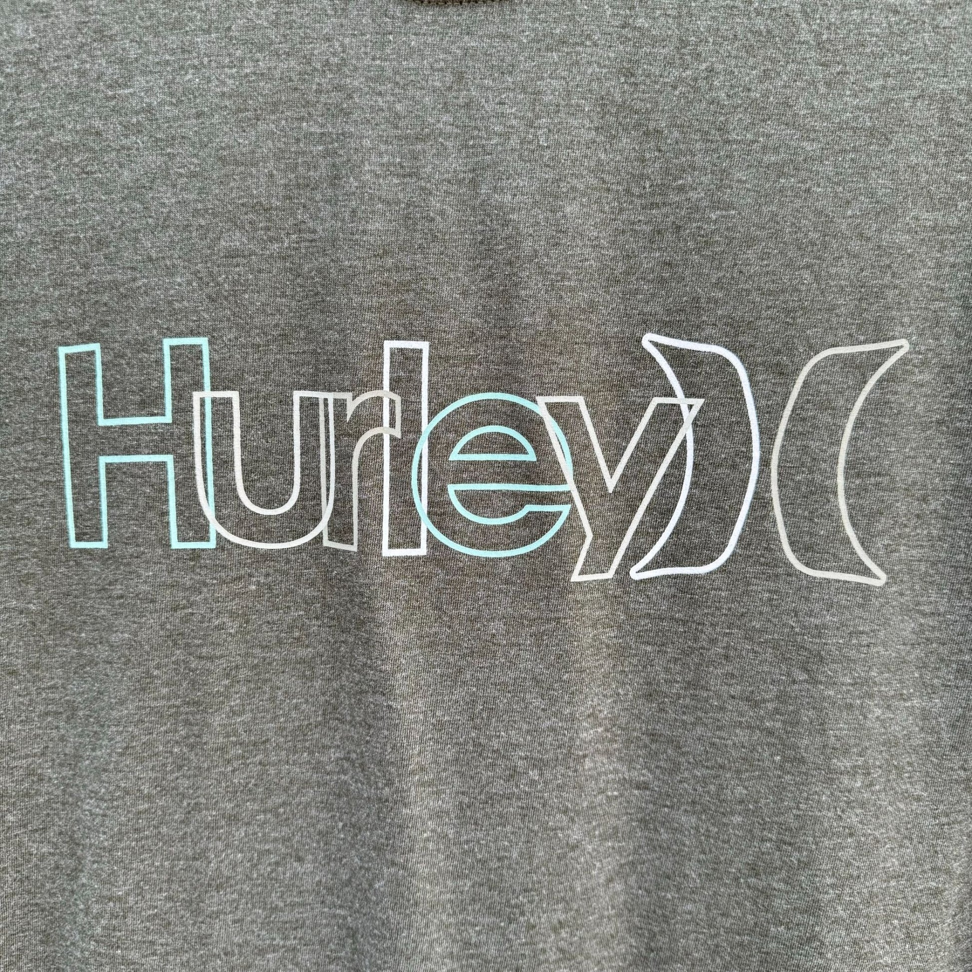 Hurley Mens Graphic Print Gray Green Crew Neck Short Sleeve Tee Shirt - Medium