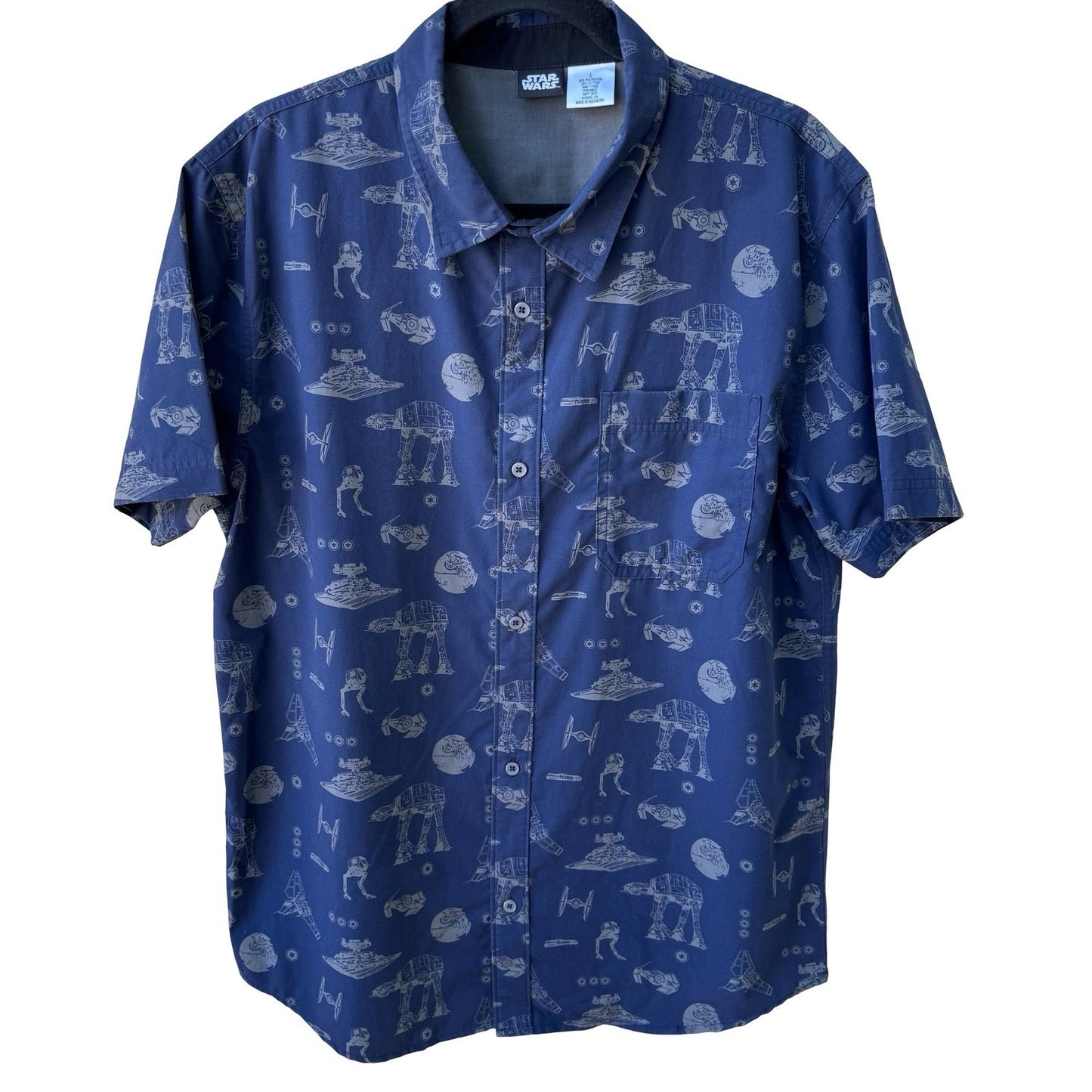 Star Wars Galactic Empire AT-AT Death Star Nerdcore Geek Chic Shirt Blue Mens L