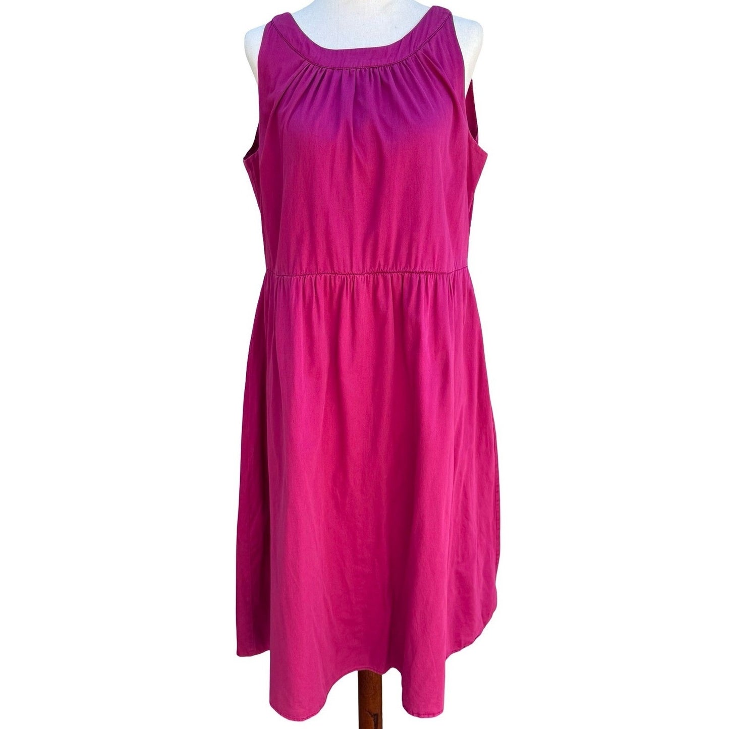 Autre Ton Fuchsia Pink 100% Cotton Empire Waist Sleeveless Midi Dress Sze T40 XL