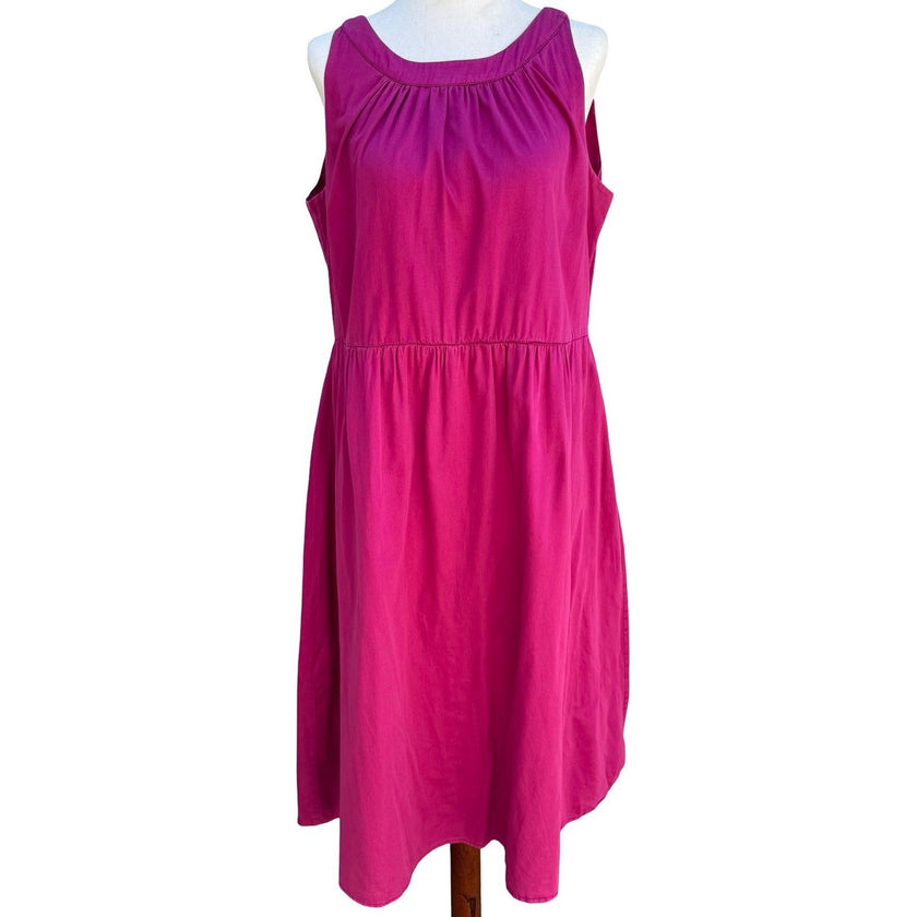 Autre Ton Fuchsia Pink 100% Cotton Empire Waist Sleeveless Midi Dress Sze T40 XL
