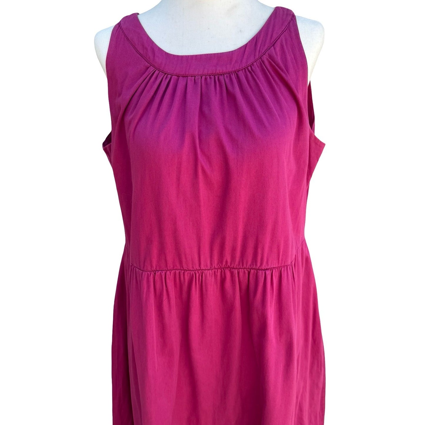 Autre Ton Fuchsia Pink 100% Cotton Empire Waist Sleeveless Midi Dress Sze T40 XL