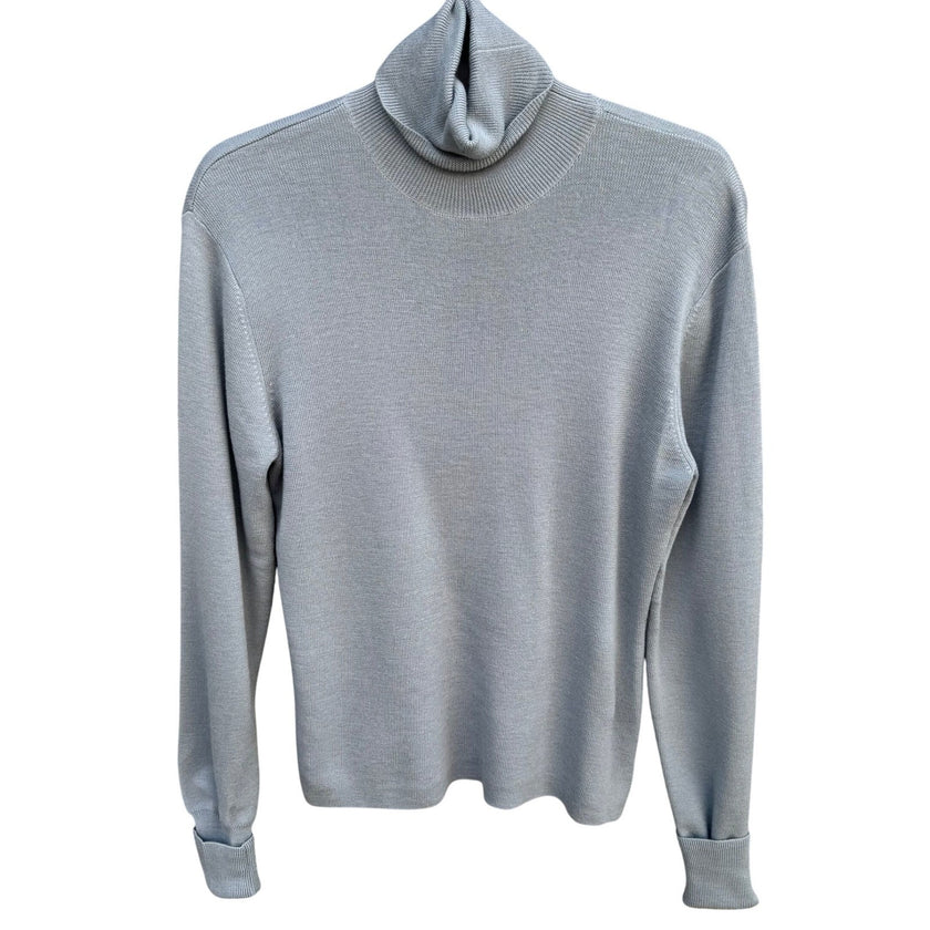 Lafayette 148 New York Womens L Light Blue Wool Turtleneck Sweater Lagenlook