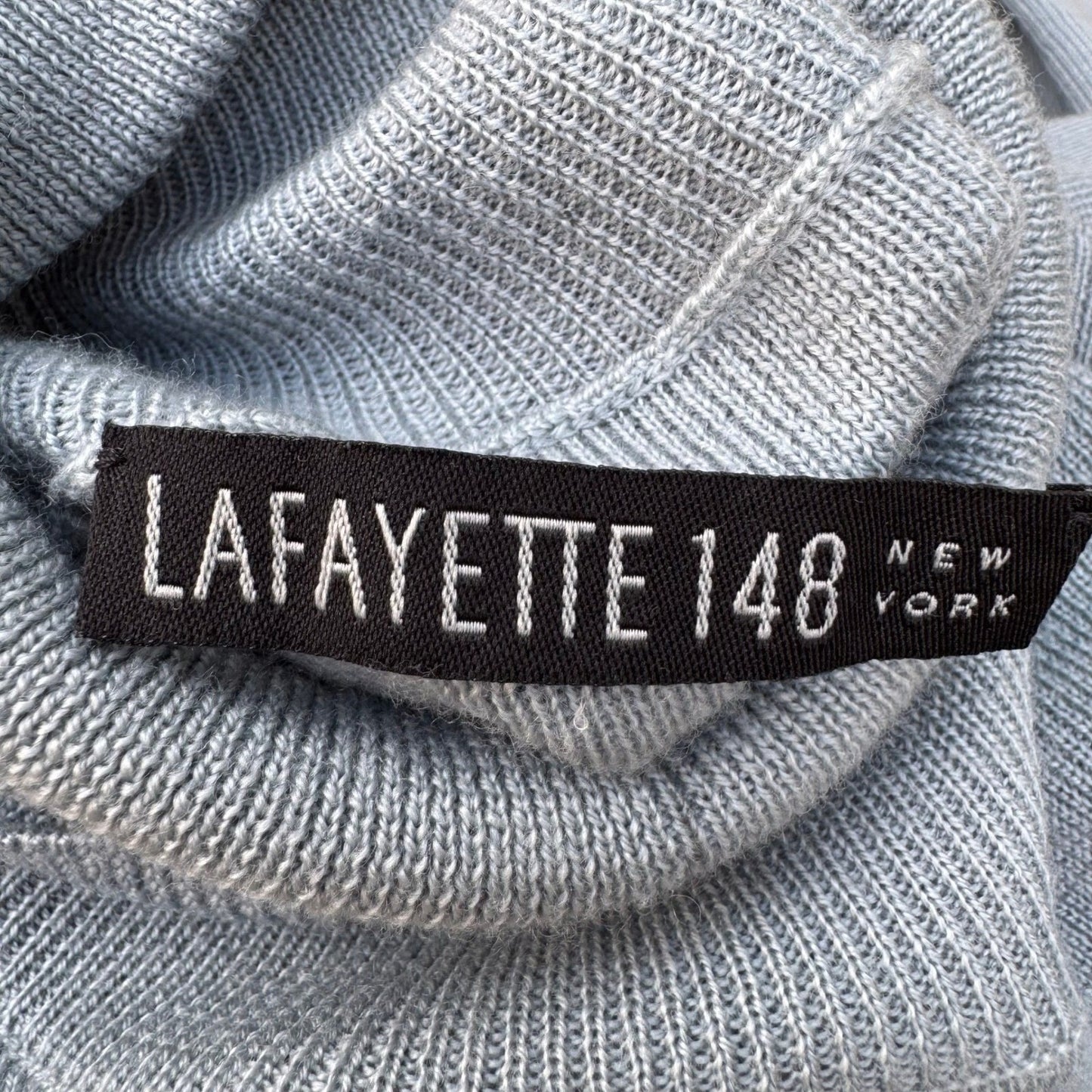 Lafayette 148 New York Womens L Light Blue Wool Turtleneck Sweater Lagenlook