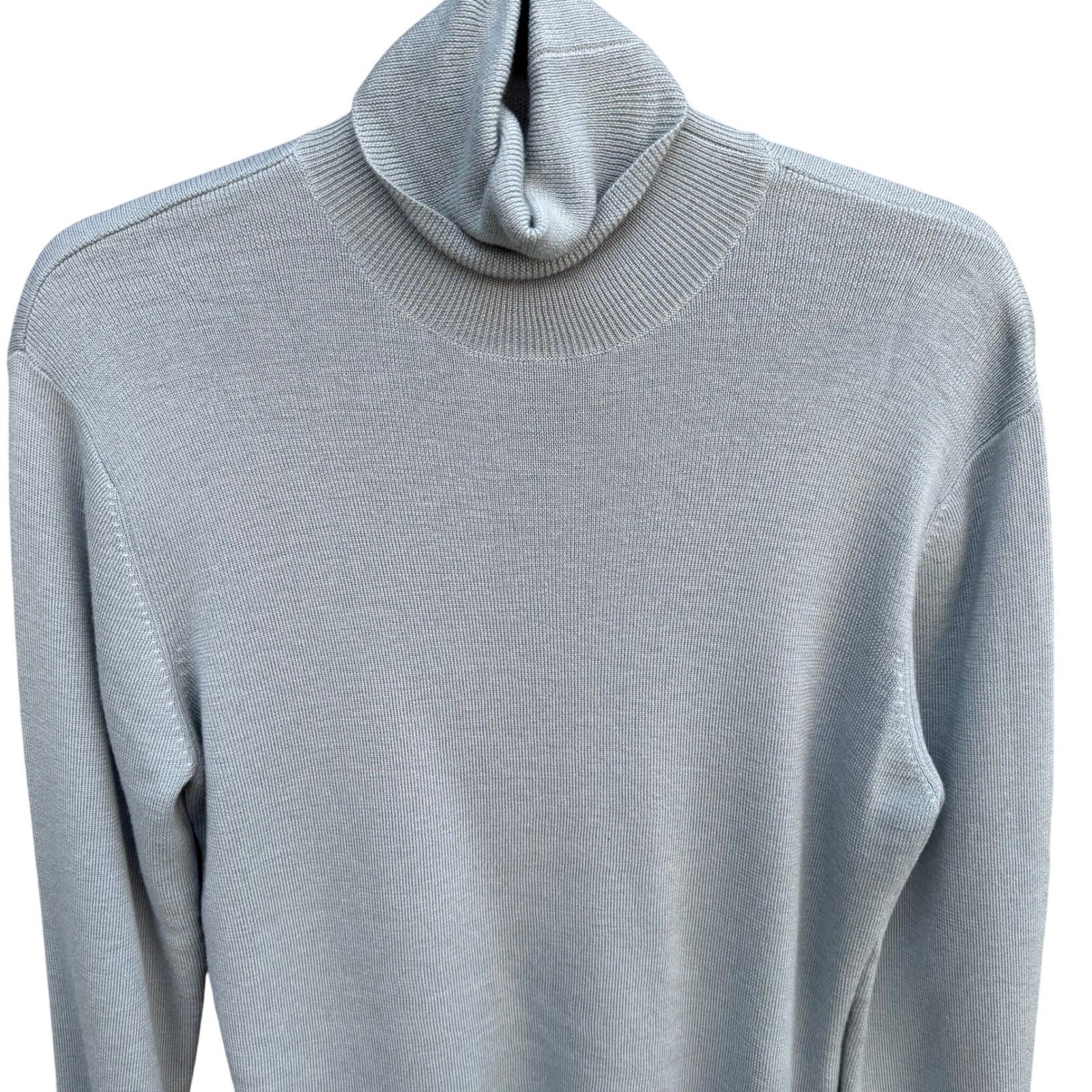 Lafayette 148 New York Womens L Light Blue Wool Turtleneck Sweater Lagenlook