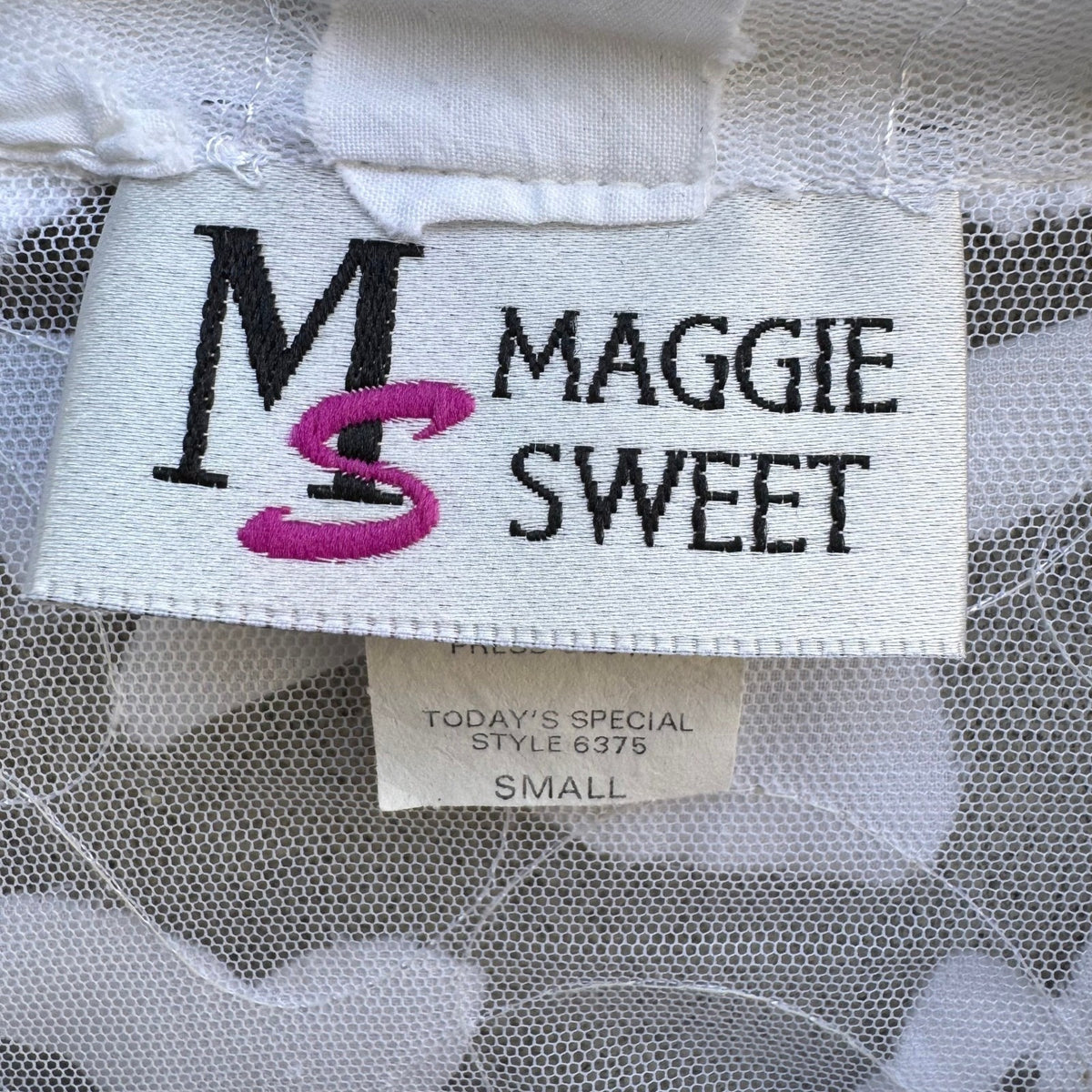 Maggie Sweet Coquette Cottagecore Fairy 3D Floral Applique Sheer Mesh Blouse S