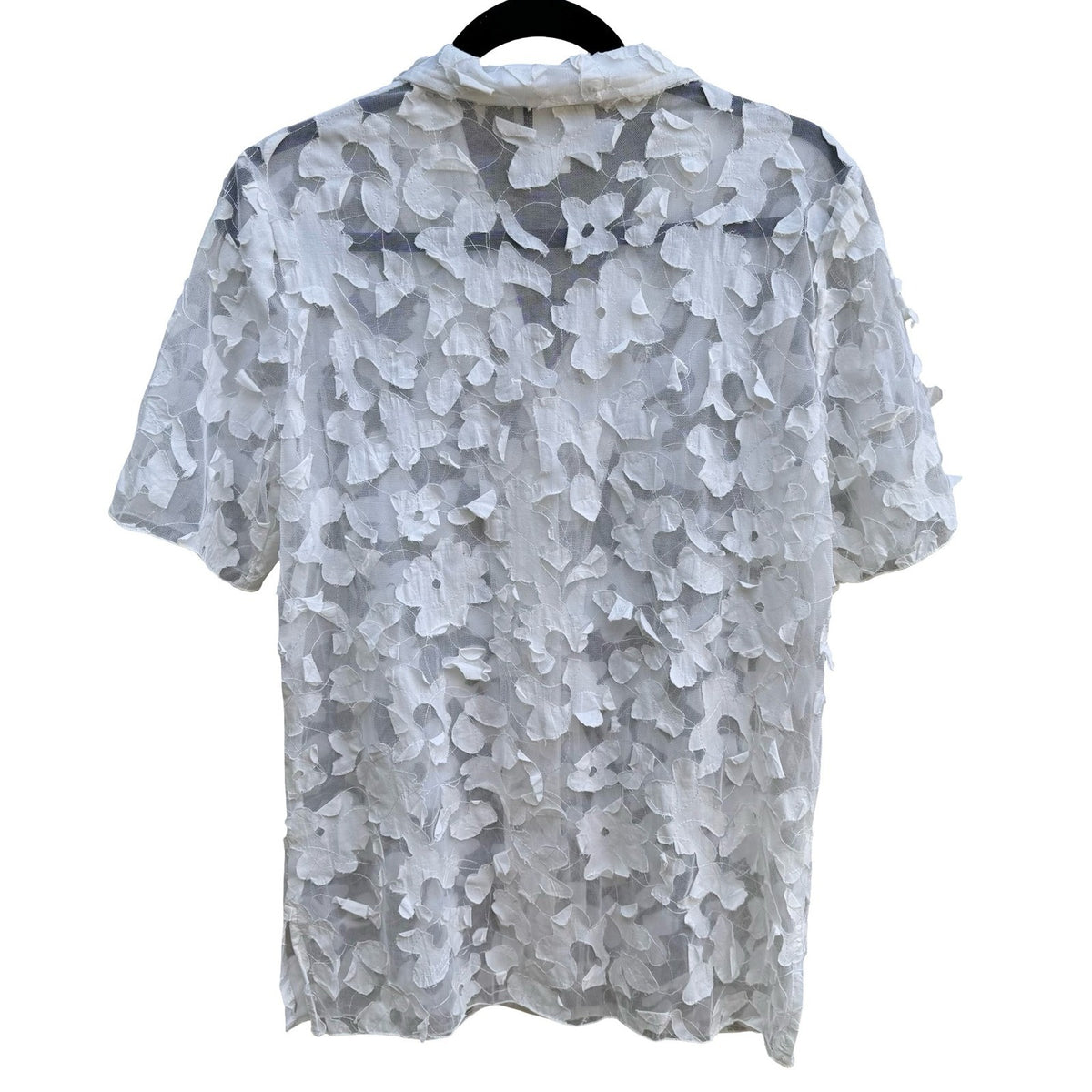 Maggie Sweet Coquette Cottagecore Fairy 3D Floral Applique Sheer Mesh Blouse S