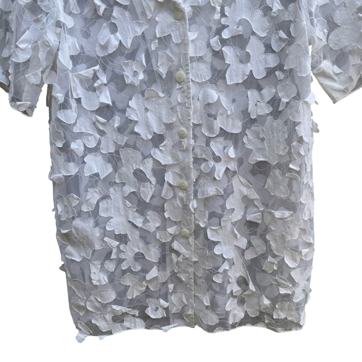 Maggie Sweet Coquette Cottagecore Fairy 3D Floral Applique Sheer Mesh Blouse S
