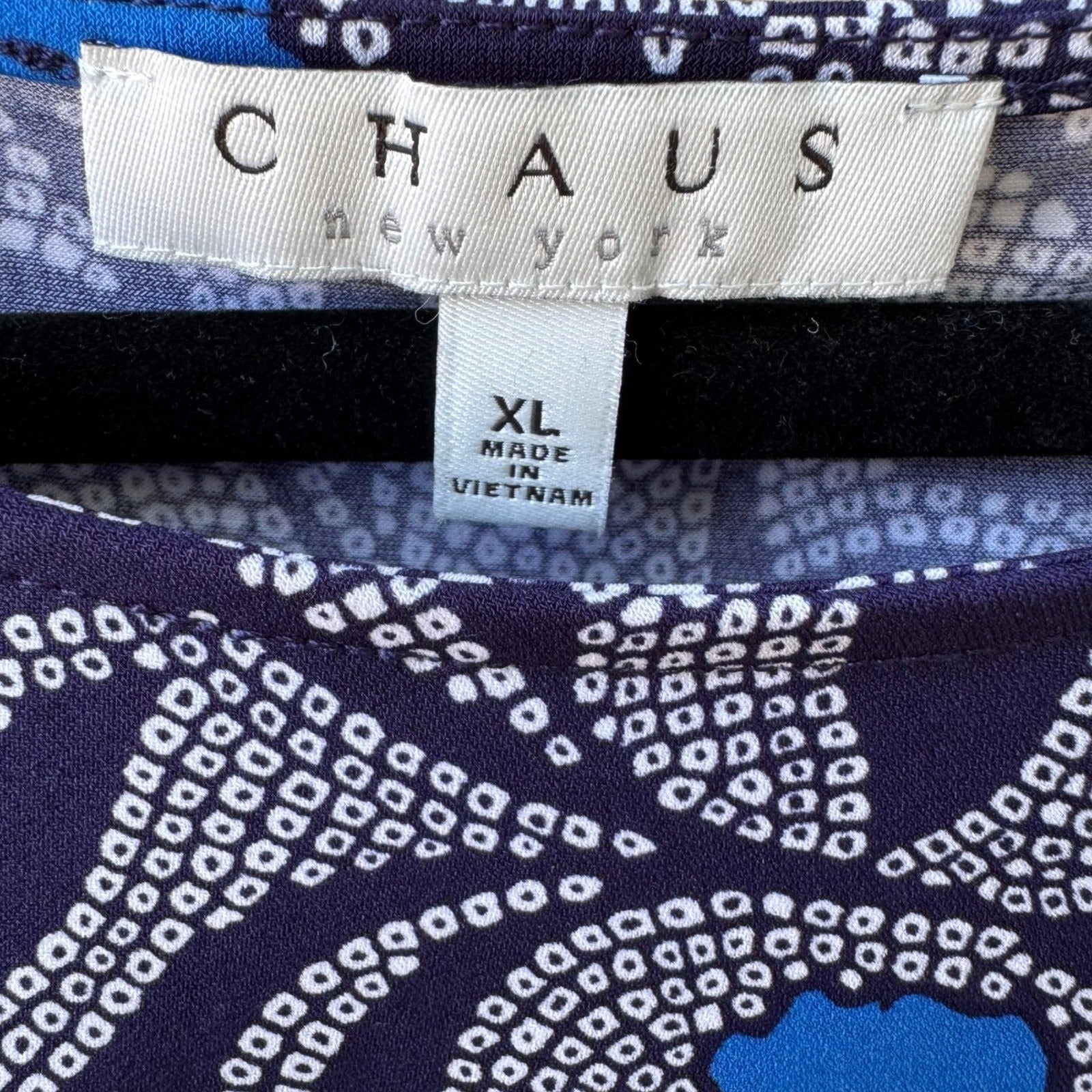 Chaus New York Batik Shibori Floral Draped Jersey Flowy Sheath Dress Navy XL NWT