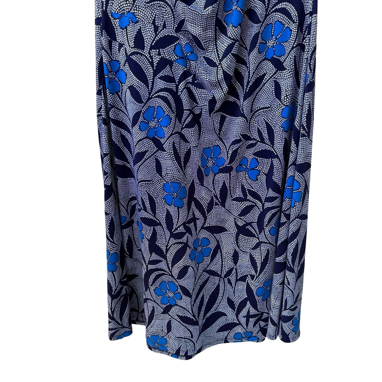 Chaus New York Batik Shibori Floral Draped Jersey Flowy Sheath Dress Navy XL NWT