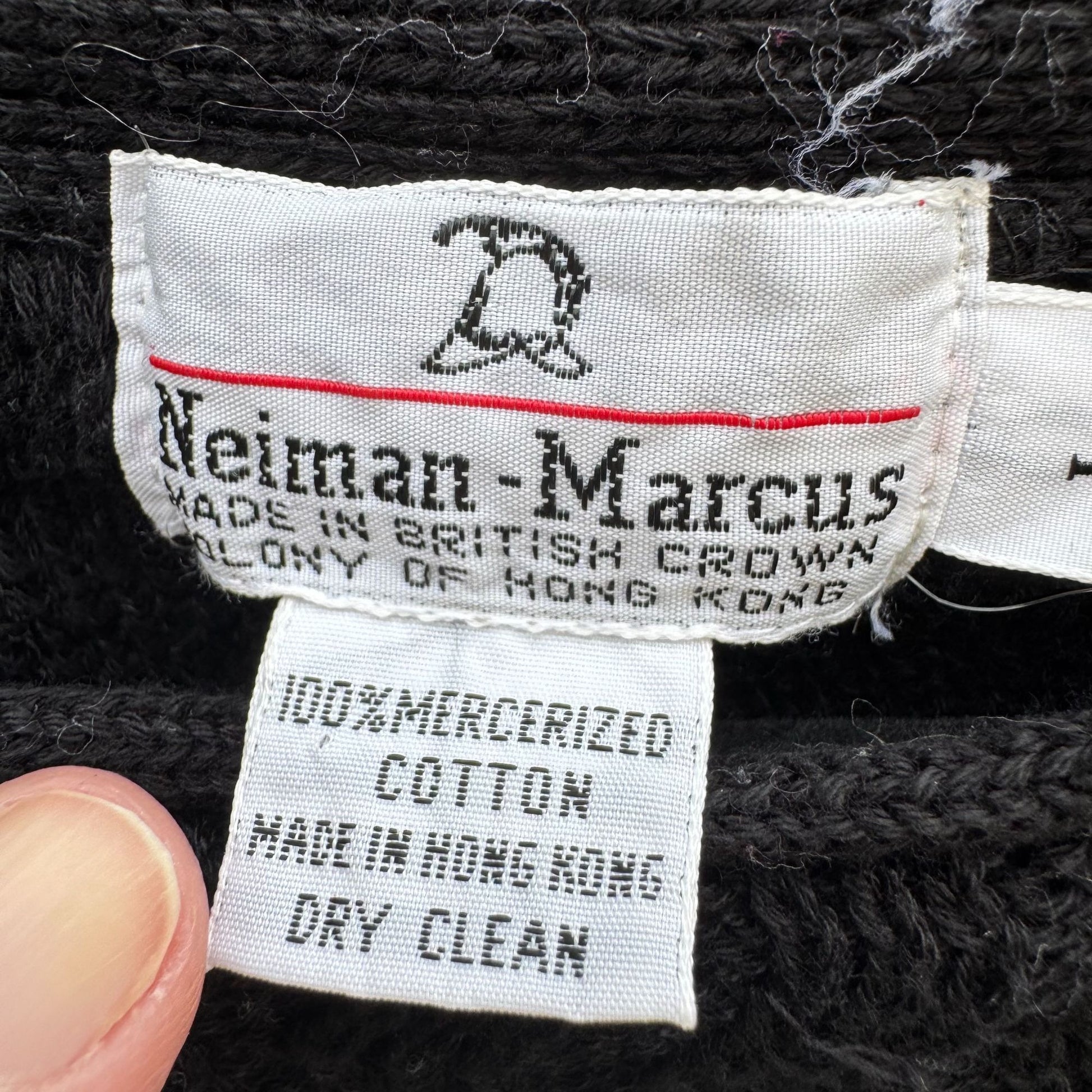 Neiman Marcus Vintage Black Mercerized Cotton Sweater Womens L Tiered Wavy Knit