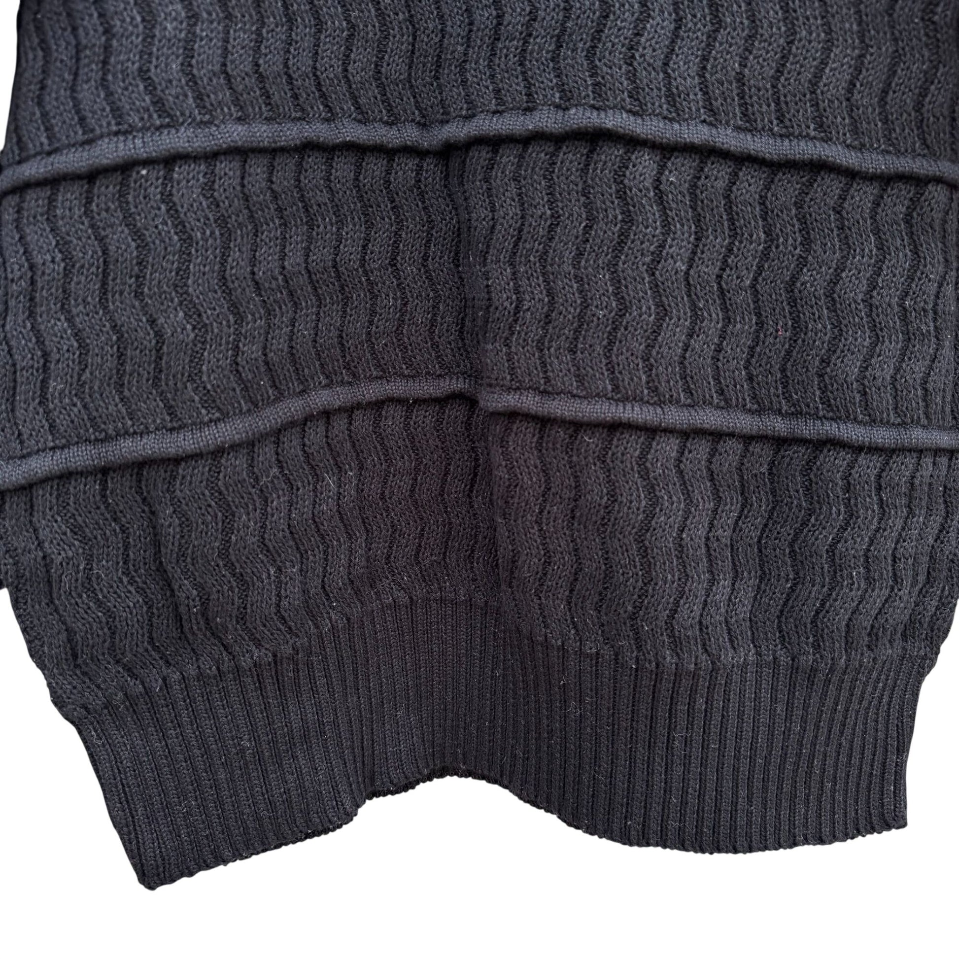 Neiman Marcus Vintage Black Mercerized Cotton Sweater Womens L Tiered Wavy Knit