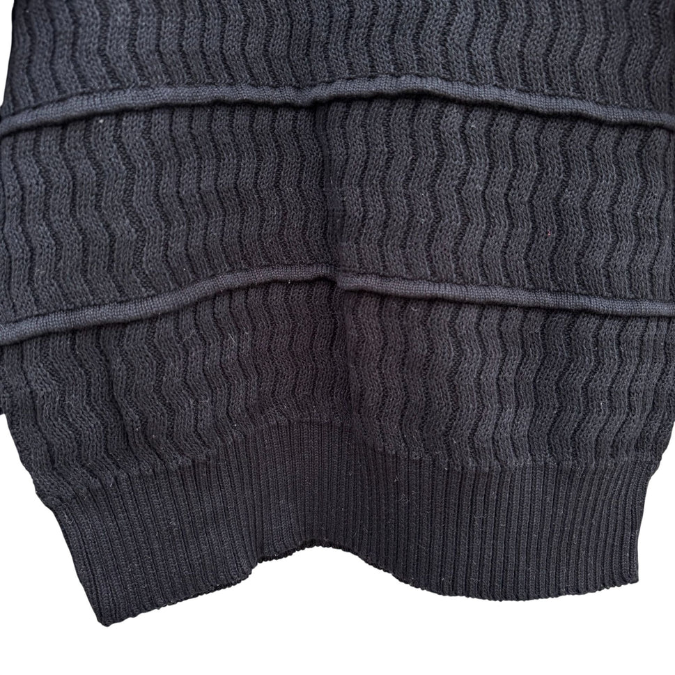 Neiman Marcus Vintage Black Mercerized Cotton Sweater Womens L Tiered Wavy Knit