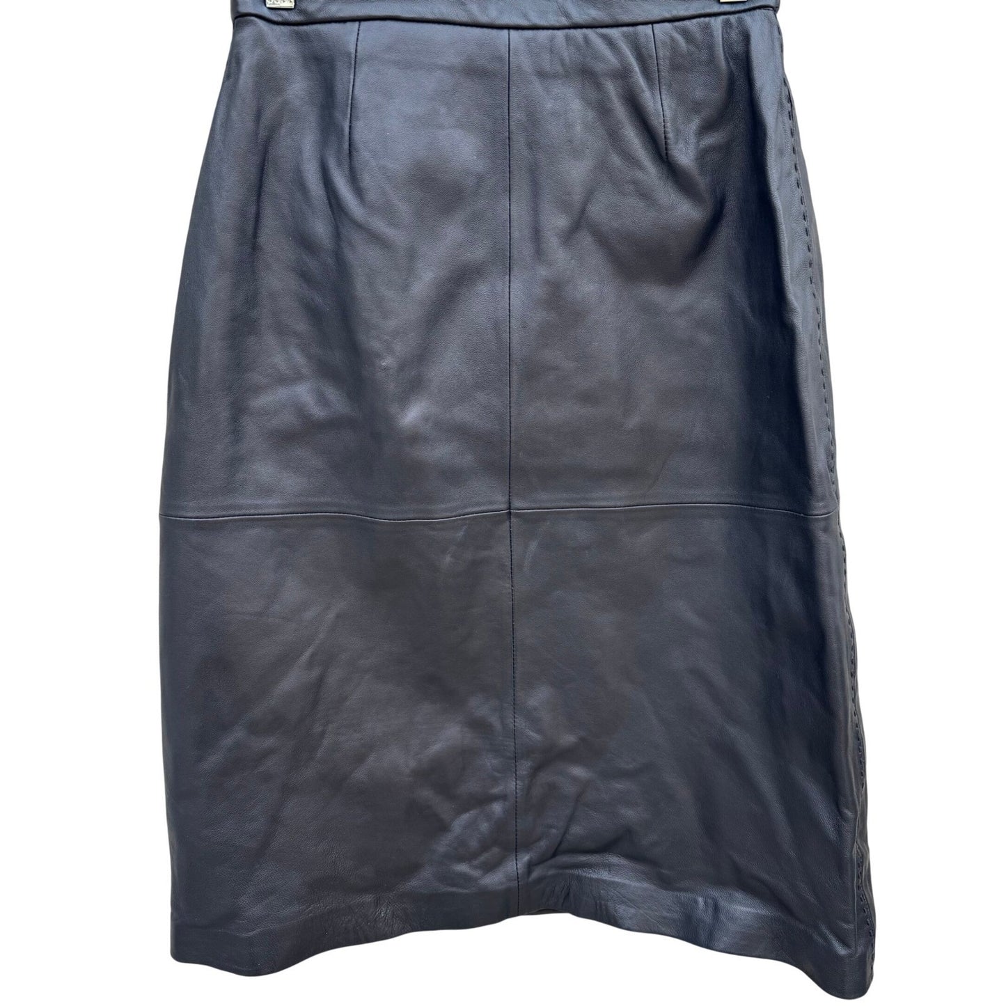 Terry Lewis Classic Luxuries Black Genuine Leather Pencil Skirt 8P New T5016-030