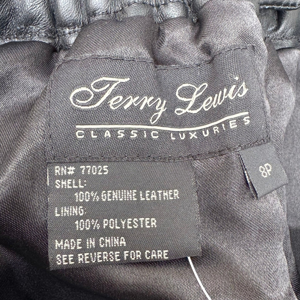 Terry Lewis Classic Luxuries Black Genuine Leather Pencil Skirt 8P New T5016-030