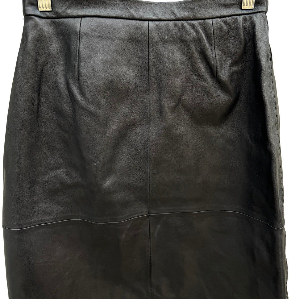 Terry Lewis Classic Luxuries Black Genuine Leather Pencil Skirt 8P New T5016-030