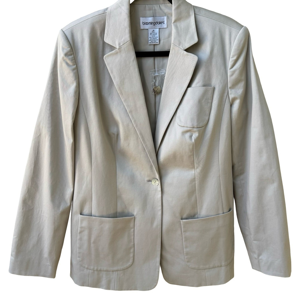 Bloomingdales Quiet Luxury Tailored Minimalist Cotton Blend Blazer Tan Womens 14