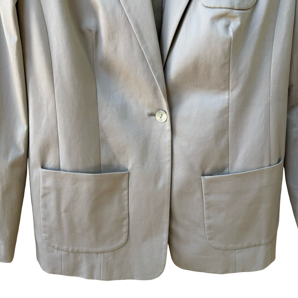 Bloomingdales Quiet Luxury Tailored Minimalist Cotton Blend Blazer Tan Womens 14