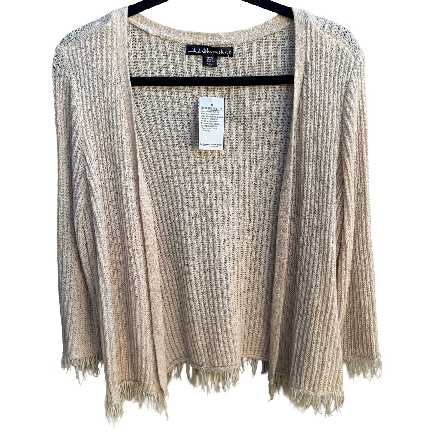 United States Sweaters Boho Coastal Minimalist Pointelle Fringe Cardigan M NWT