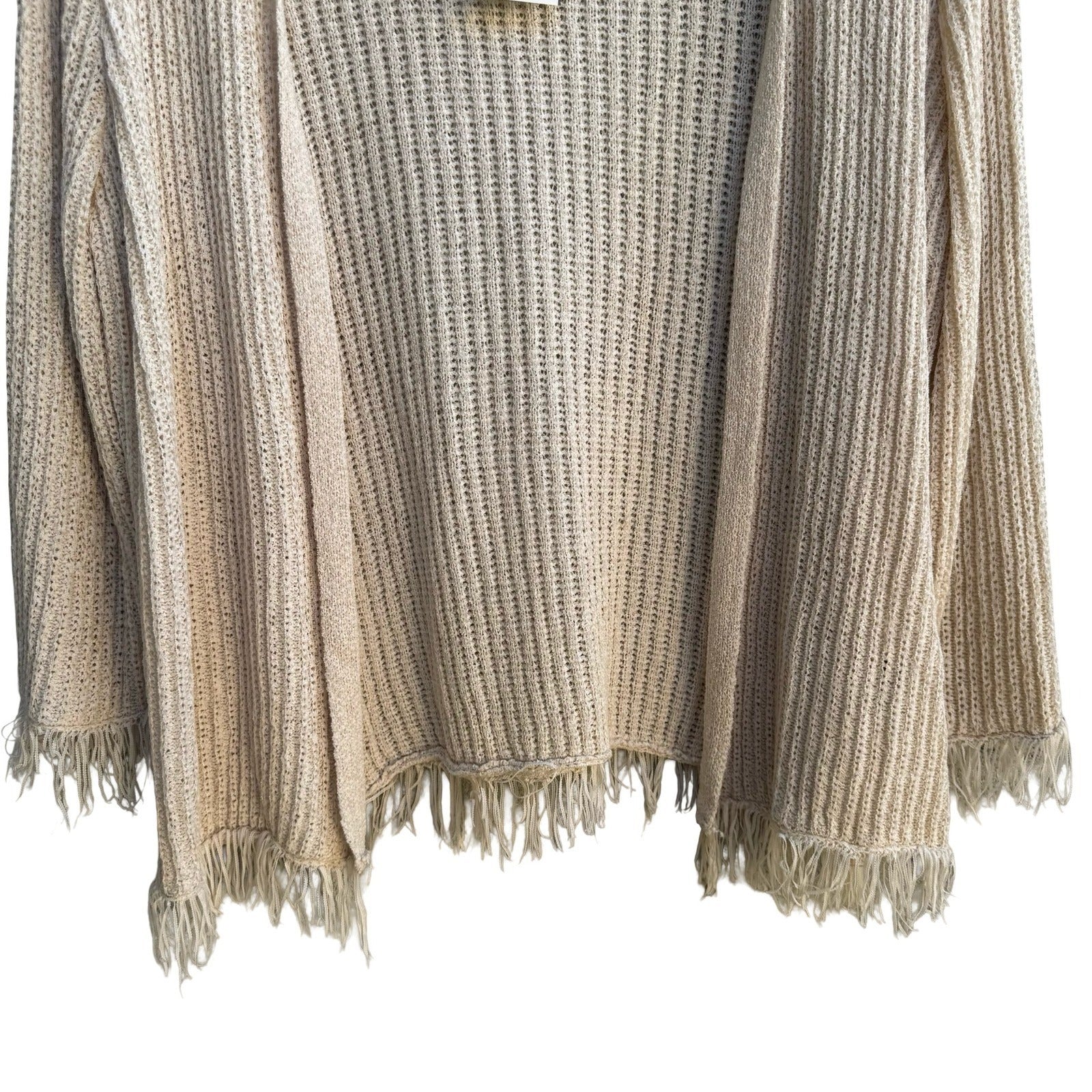 United States Sweaters Boho Coastal Minimalist Pointelle Fringe Cardigan M NWT