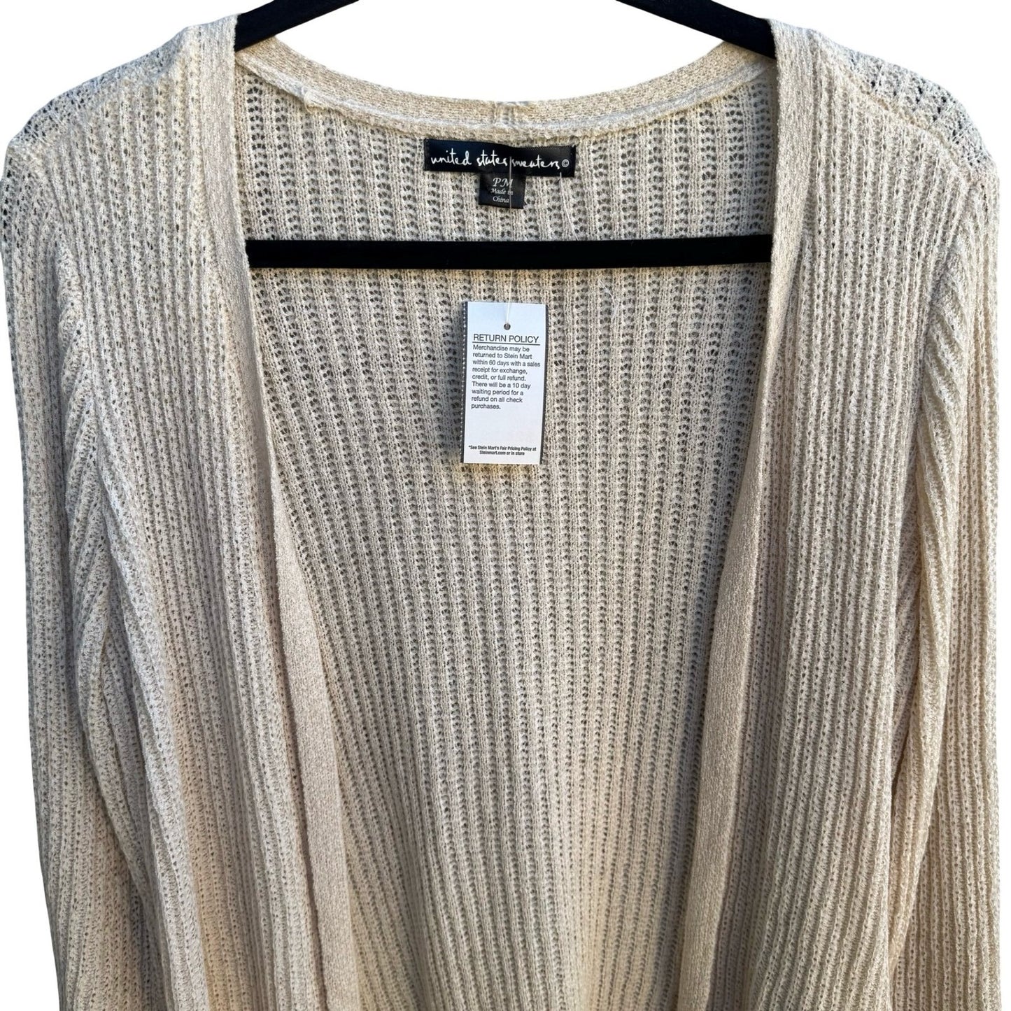 United States Sweaters Boho Coastal Minimalist Pointelle Fringe Cardigan M NWT