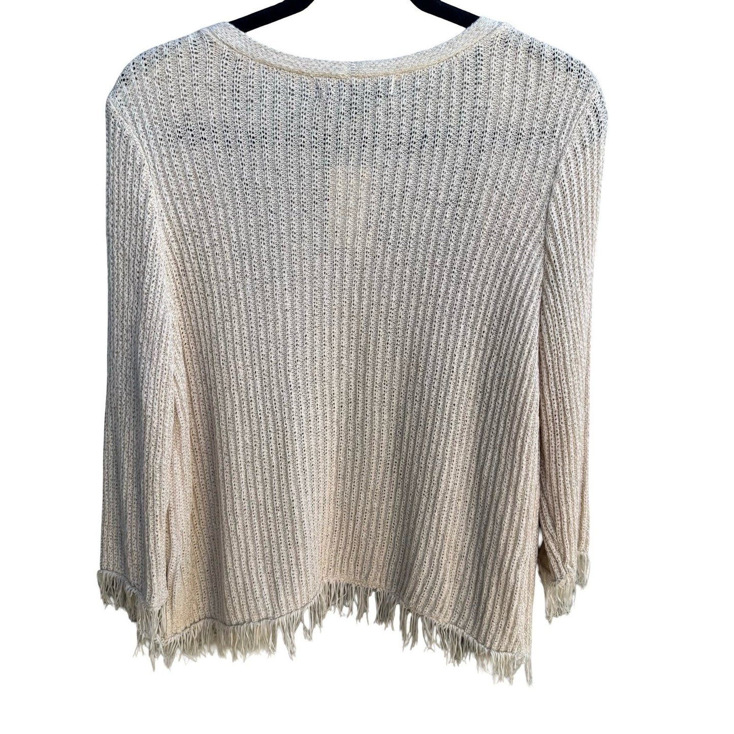 United States Sweaters Boho Coastal Minimalist Pointelle Fringe Cardigan M NWT