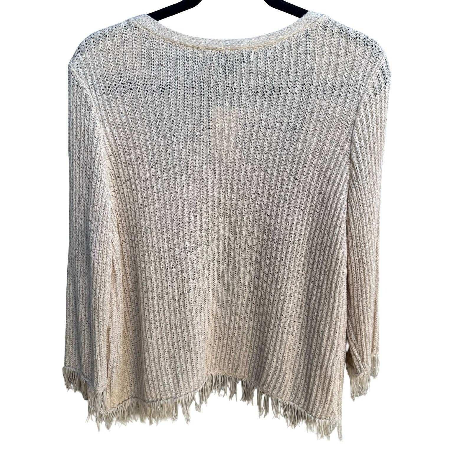 United States Sweaters Boho Coastal Minimalist Pointelle Fringe Cardigan M NWT