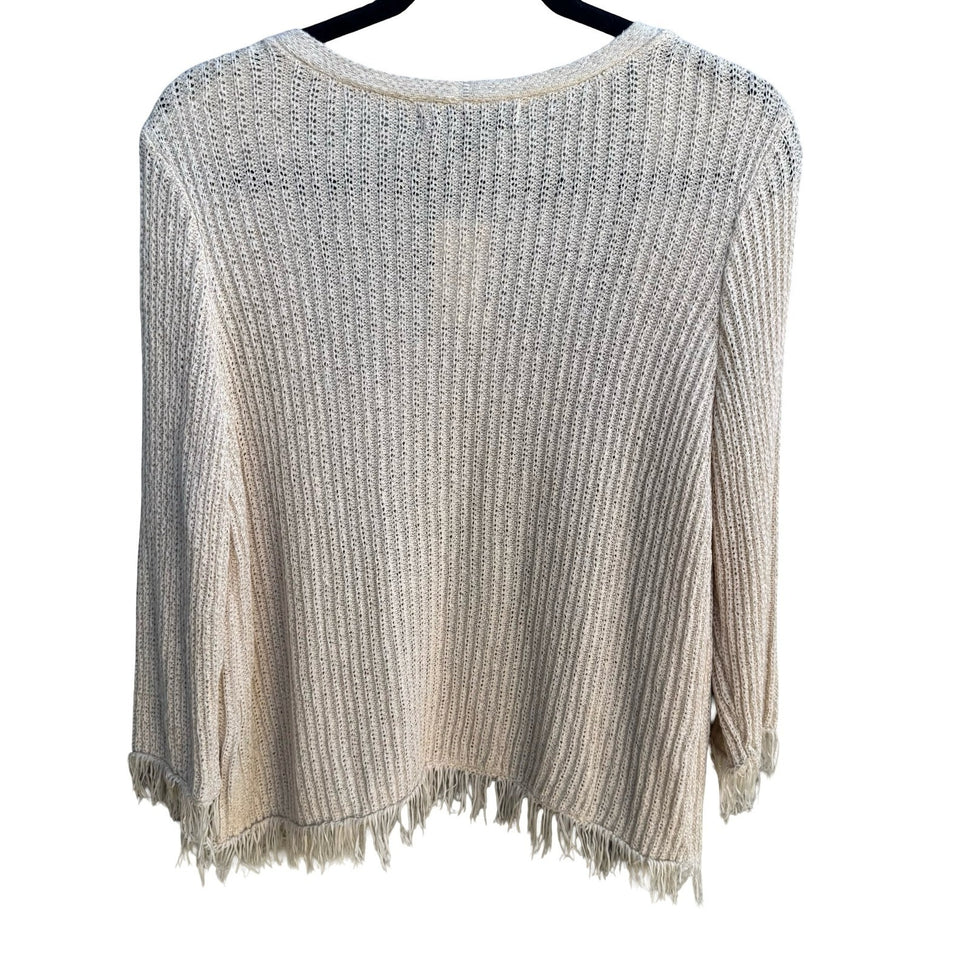 United States Sweaters Boho Coastal Minimalist Pointelle Fringe Cardigan M NWT