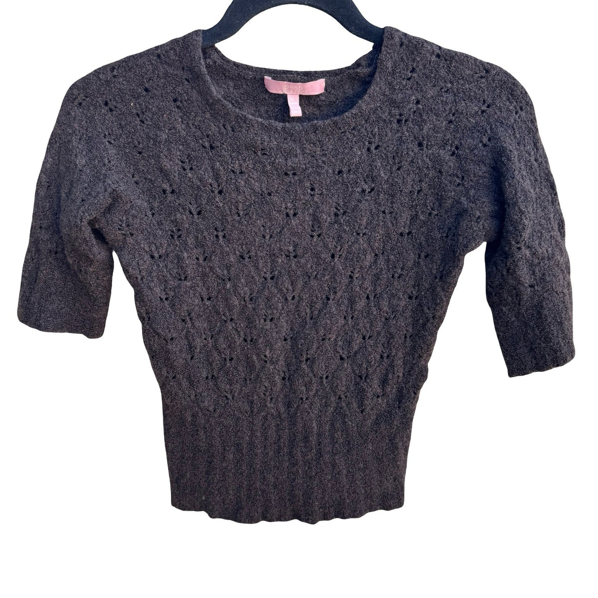 Easel Coquette Cottagecore Minimalist Wool Blend Pointelle Knit Sweater Brown S