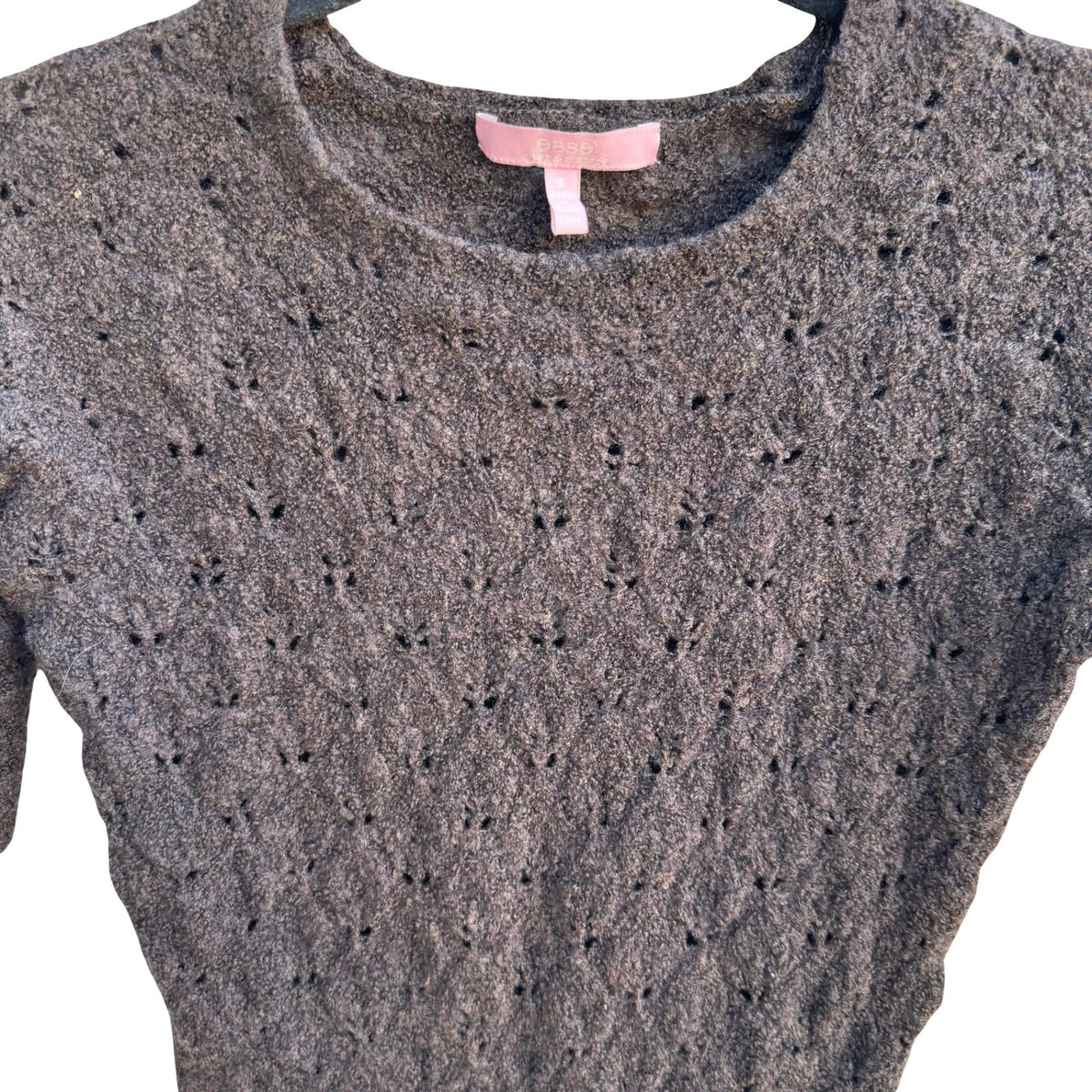 Easel Coquette Cottagecore Minimalist Wool Blend Pointelle Knit Sweater Brown S