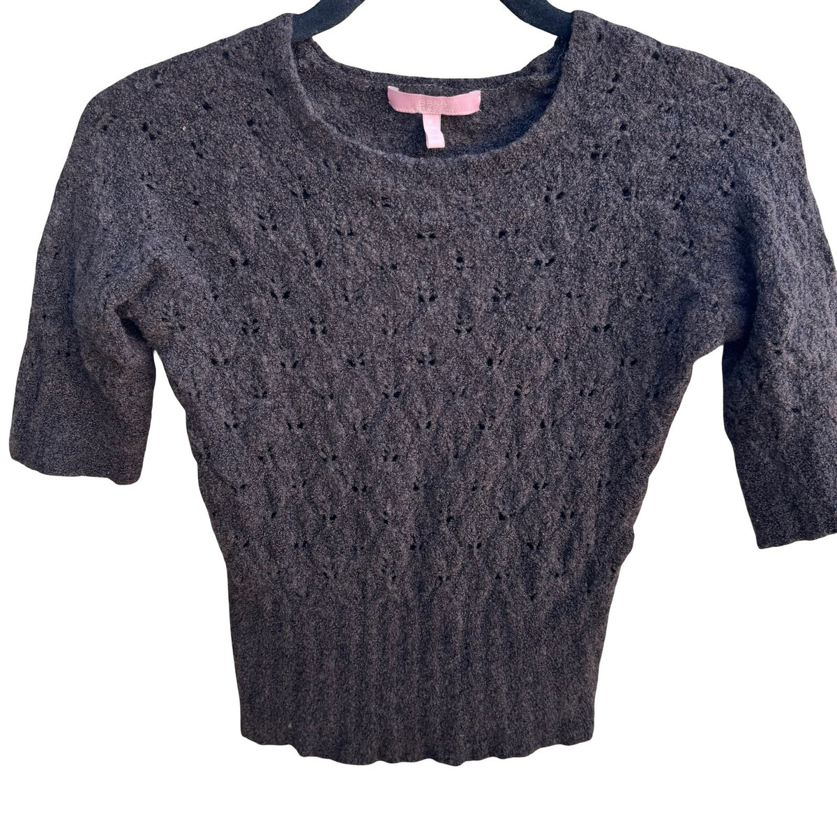 Easel Coquette Cottagecore Minimalist Wool Blend Pointelle Knit Sweater Brown S