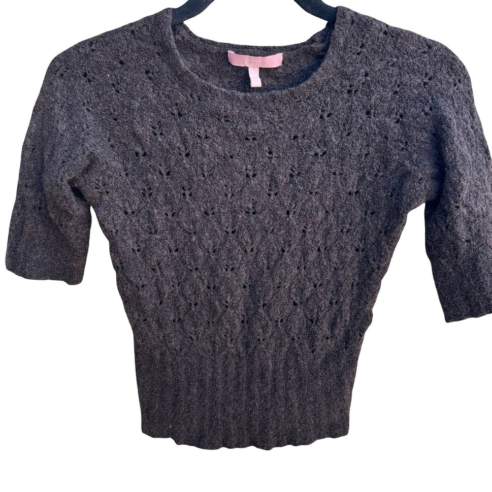 Easel Coquette Cottagecore Minimalist Wool Blend Pointelle Knit Sweater Brown S