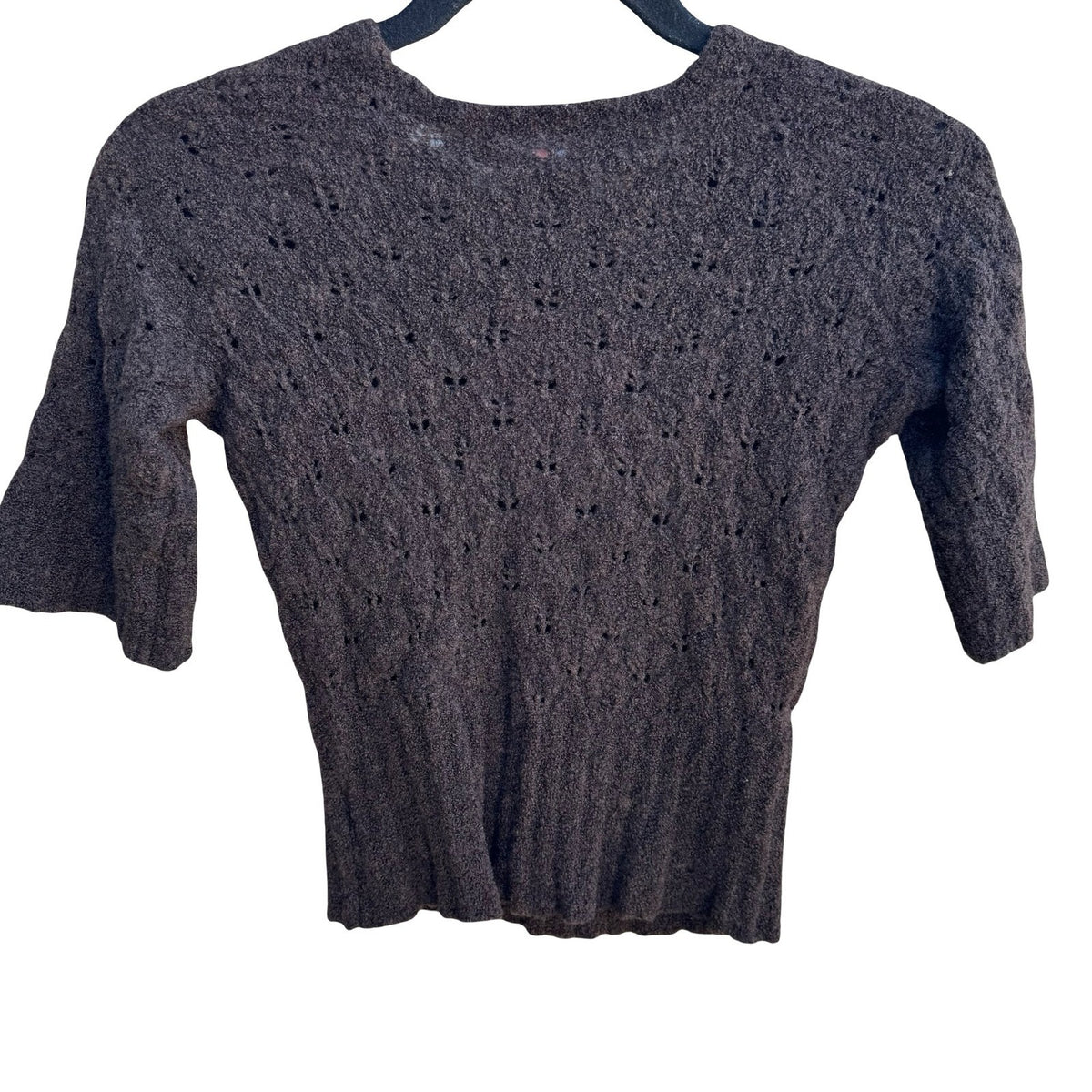 Easel Coquette Cottagecore Minimalist Wool Blend Pointelle Knit Sweater Brown S