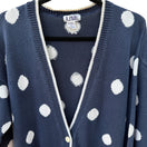 Switch JL Plum Vintage Womens Navy V Neck Cottage Polka Dot Knit Preppy Cardigan Sweater L 3 image