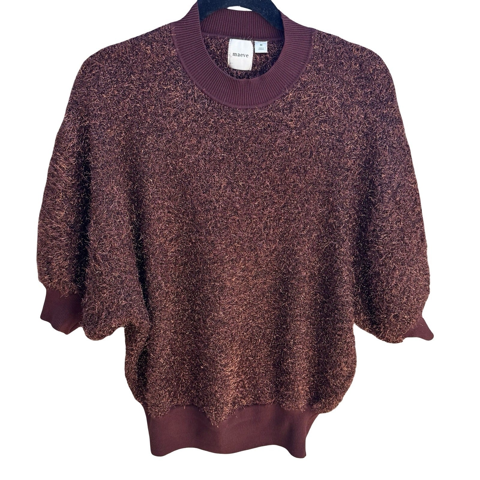 Maeve Anthropologie Violetta Metallic Eyelash Knit Open Back Batwing Sweater M