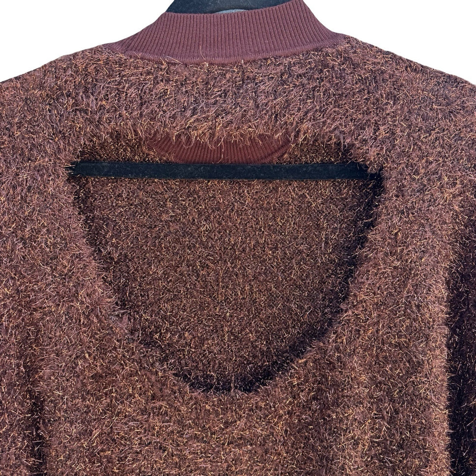 Maeve Anthropologie Violetta Metallic Eyelash Knit Open Back Batwing Sweater M